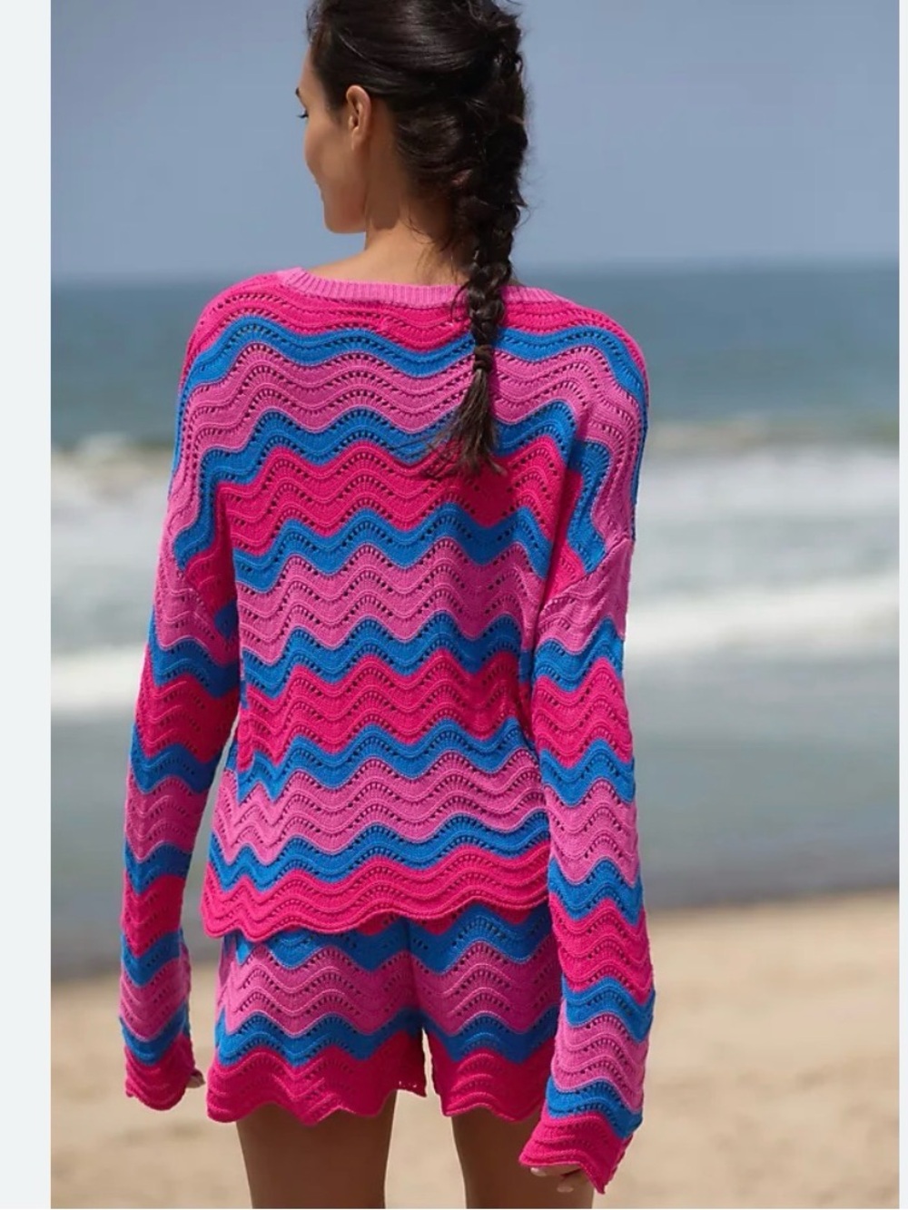 Beach Riot Balboa Pink & Blue Wave Knit Coverup Set